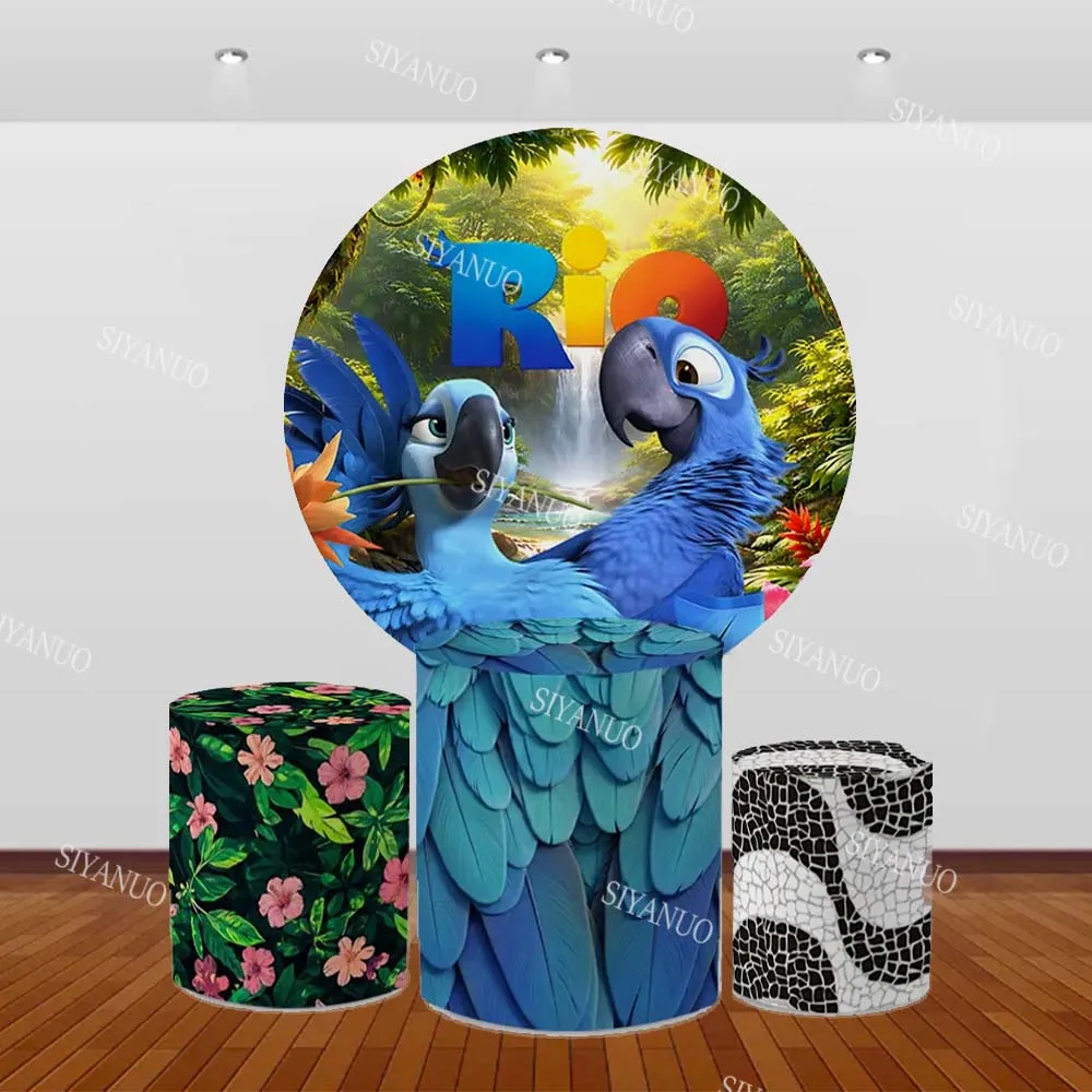

The Rio Round Backdrop Birthday Party Photo Blue Background Baby Shower Photo Party Cylinder Cover Photography Backdrop