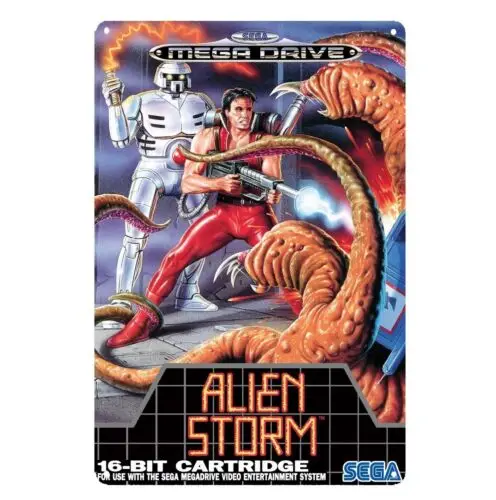 Placa de Metal Decorativa Alien Mega Drive Retro Video Game 20x30cm - Alumínio