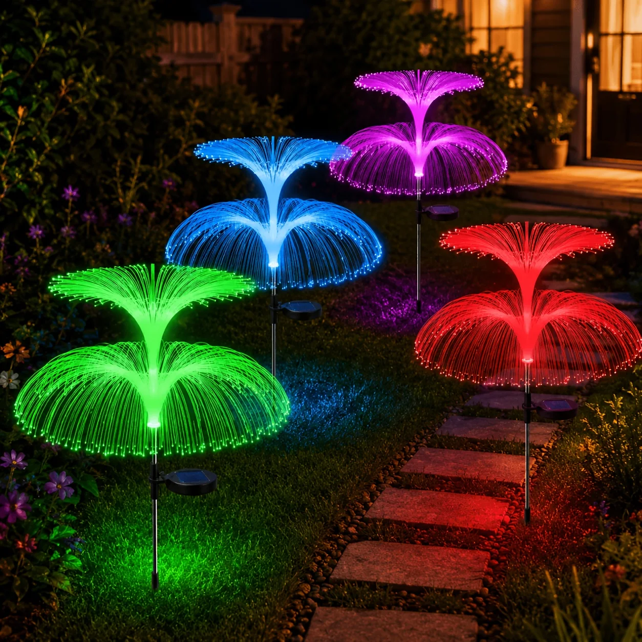 Modern Stylish Jellyfish Solar Fiber Optic Garden Stake Lights Waterproof Outdoor Yard Patio Lawn Landscape Decoration