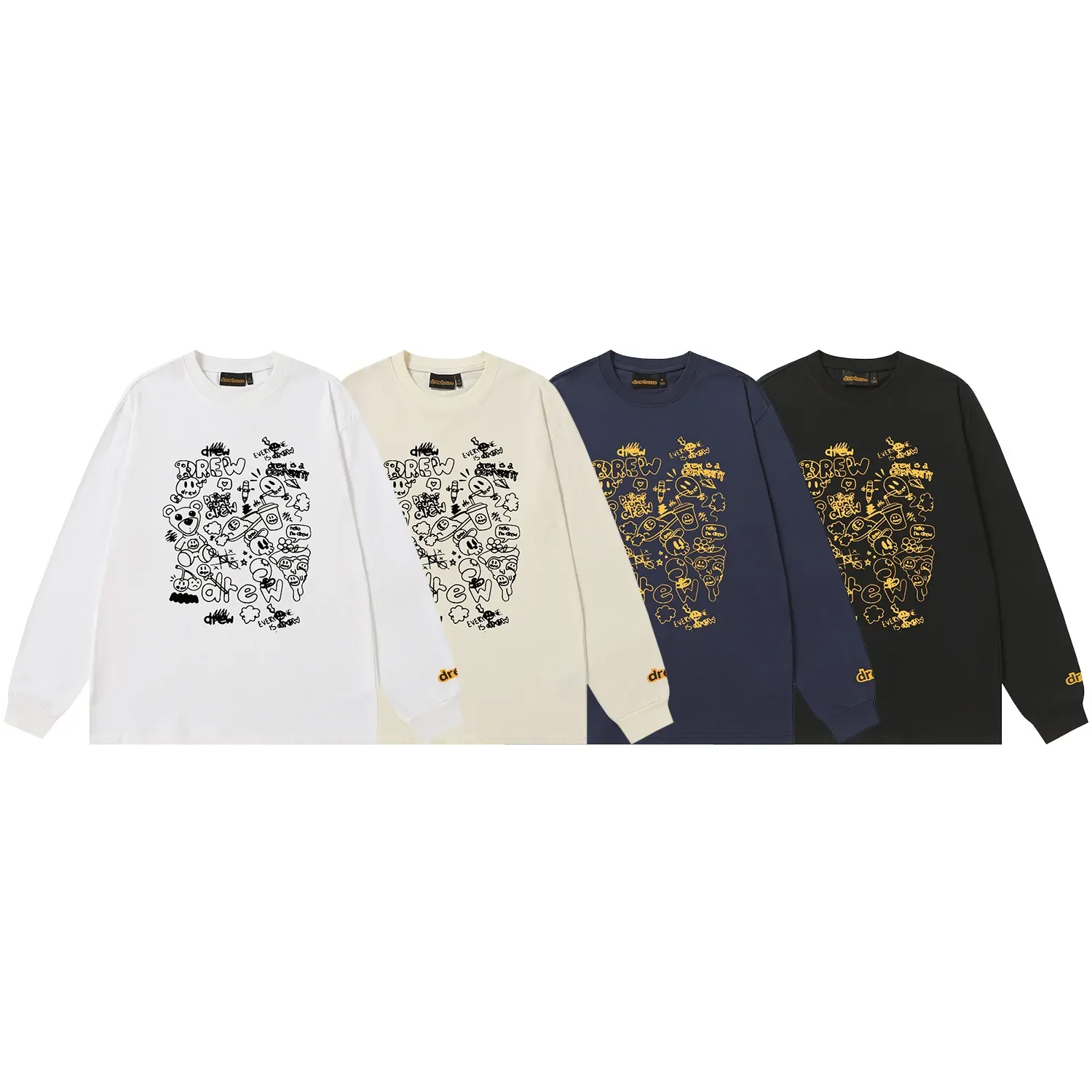 

Новая футболка Drew House с мультяшным медведем, мужские и женские футболки с длинными рукавами и графическим рисунком, уличная мужская одежда