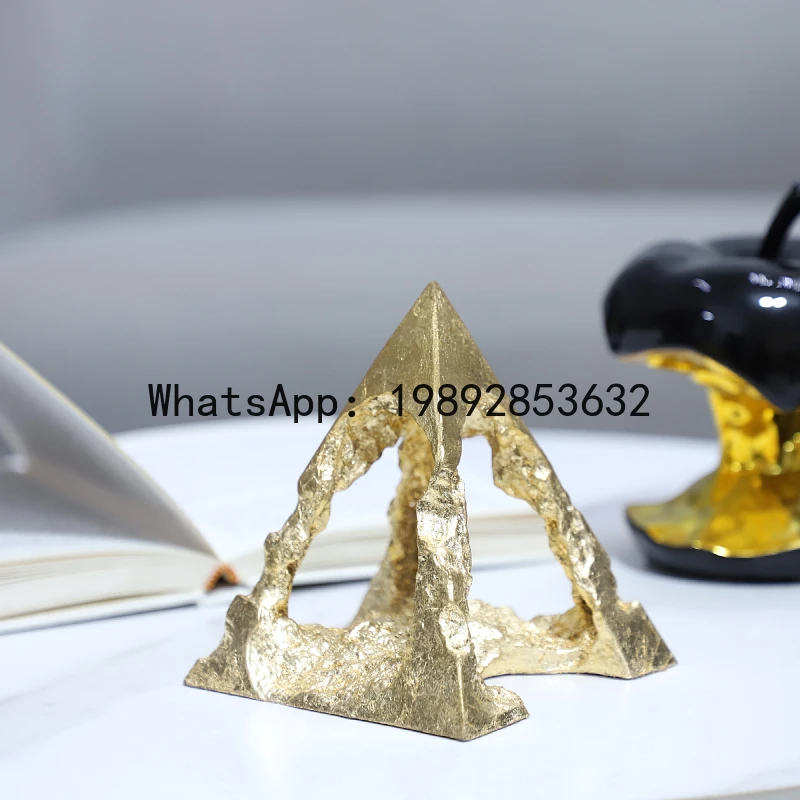 Metal Handicrafts Hollowed-out Pyramid Golden Triangular Ornament Irregular Hole Metal Figurine Home Decoration Accessories