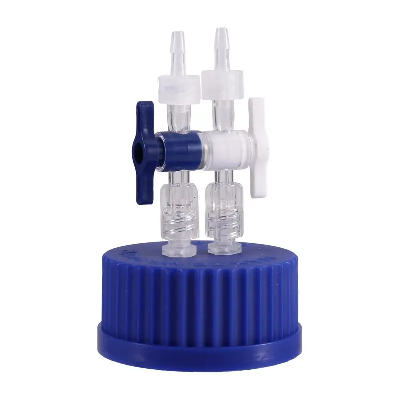 N04R Blue GL45 Safety Cap Feeding Buffer Cover Fermentation Reactor Tank Switch Valve Waste Liquid Bottle Cap With Sampling