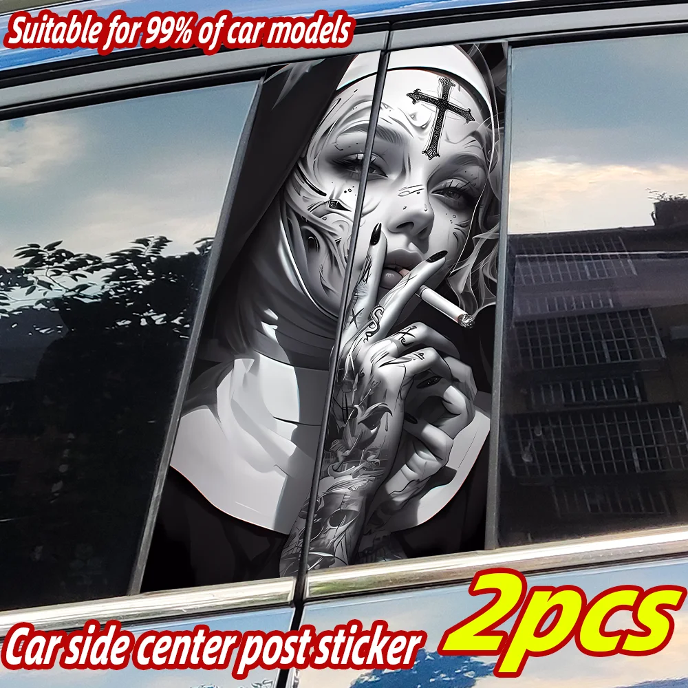 Gothic Nun Sister Car Stickers Auto B Pillar Waterproof Funny Decoration Cover Scratches Sunscreen Car Doors Pillar Vinyl Decals