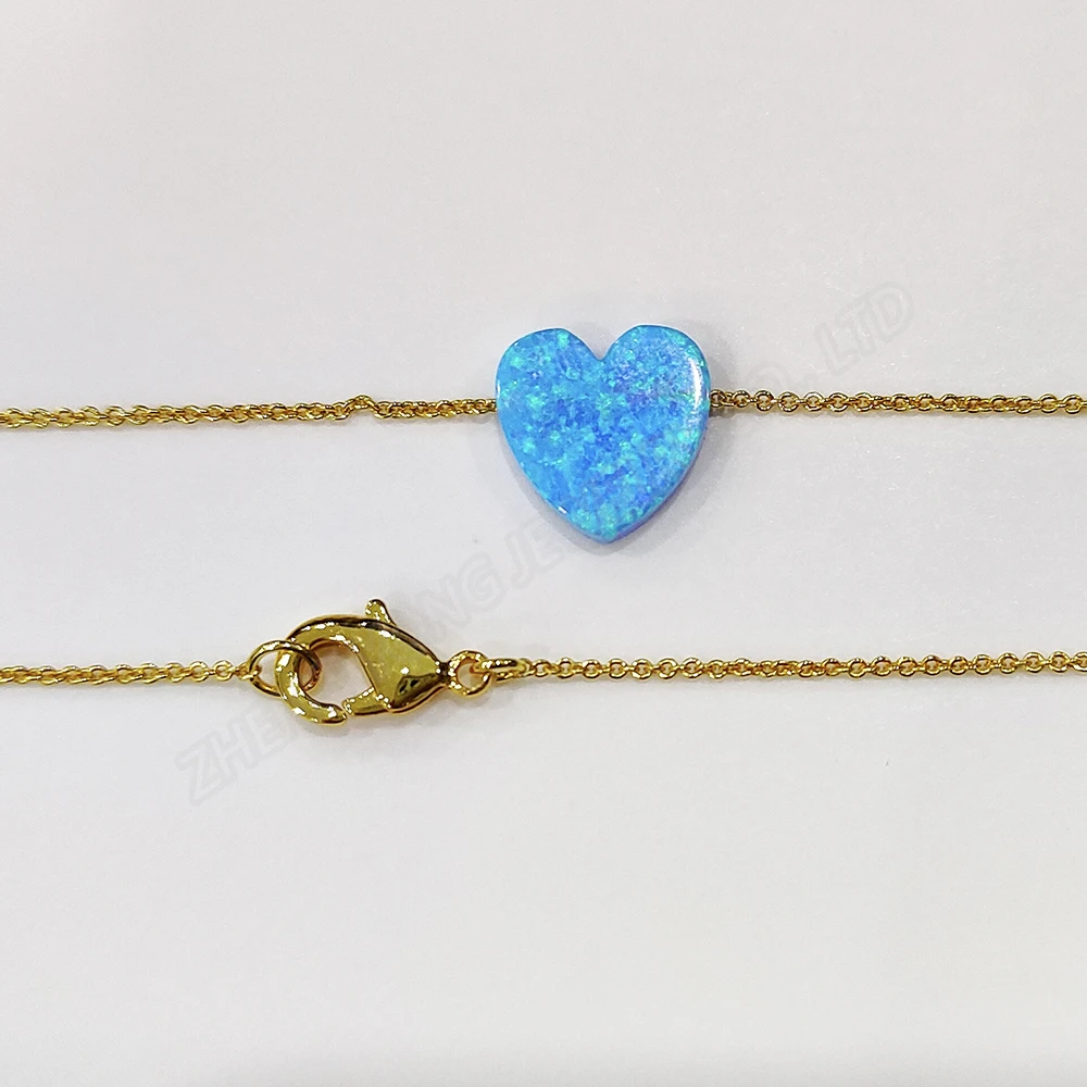 

Heart Necklace Women 10mm Pendant Chain Brass Synthetic Opal Heart Jewelry