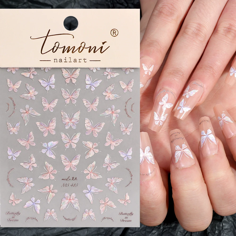 Laser Fantasie Schmetterling Nail Art Aufkleber 3D Relief Schmetterling Aufkleber für Nägel Kunst Kleber Transfer DIY Nagel Aufkleber Dekorationen