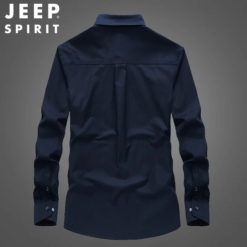 JEEP SPIRIT men solid color simple long-sleeved shirt spring autumn fashion loose all-match cardigan casual military style top