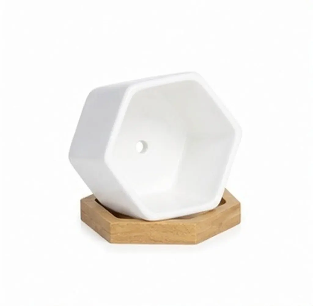4Sets Succulent Flower Pot White Hexagon Ceramic Planters Decorative Indoor Plant Containers Home Desk Window Sill Ornaments