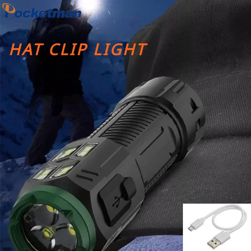 

High Power LED Hat Clip Light Type-C Rechargeable Highlight Wick Portable Multifunctional Mini Torch for Outdoor Camping Fishing