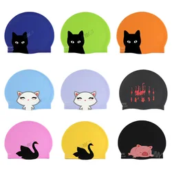 Soft Silicone Swimming Cap Cartoon Cat Pig Skark Animal Swimming Accessories Pool Equipment High Elestic Teen Adult Universal