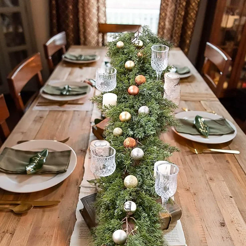 6.2FTA أكاليل صنوبر نورفولك الاصطناعية لمسة حقيقية لعيد الميلاد السرو الأخضر الكرمة لطاولة عباءة عيد الميلاد ديكور المنزل