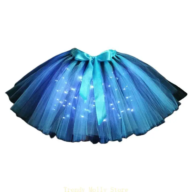 N5KB Femmes adultes LED Ballet Dance en couches jupe en tulle tulle avec ruban en satin Bow à main Costume fête fête