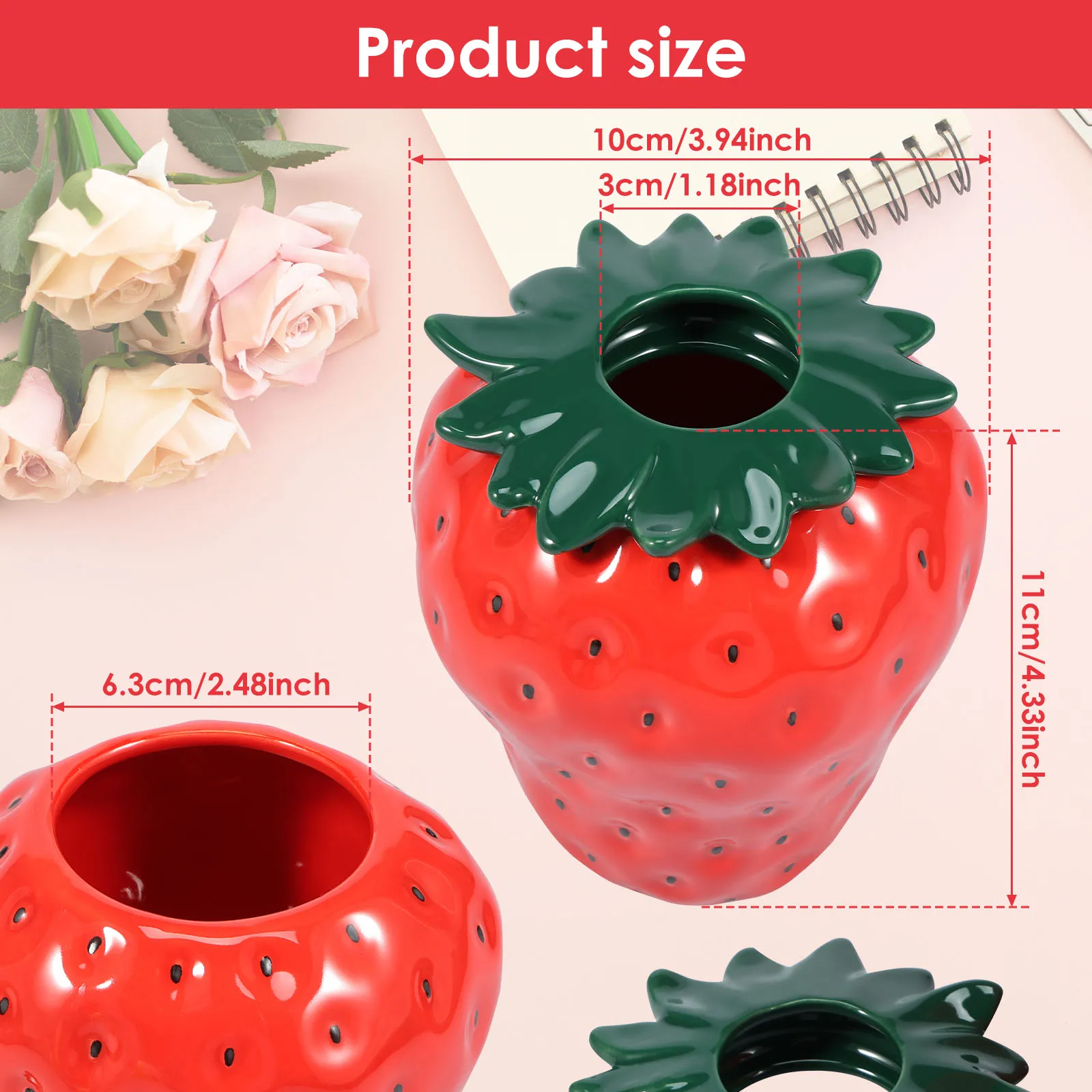 Strawberry Vase Vintage Inspired Strawberry Flower Vase Cute Ceramic Vase Decorative Strawberry Shaped Planter Unique Strawberry