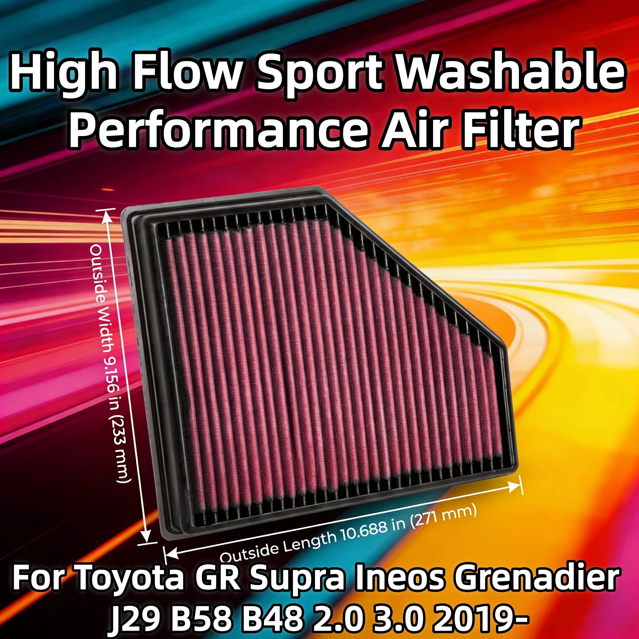 

Для Toyota GR Supra Ineos Grenadier J29 B58 B48 2.0 3.0 2019- Высокопроизводительный спортивный моющийся воздушный фильтр с панельной вставкой для замены