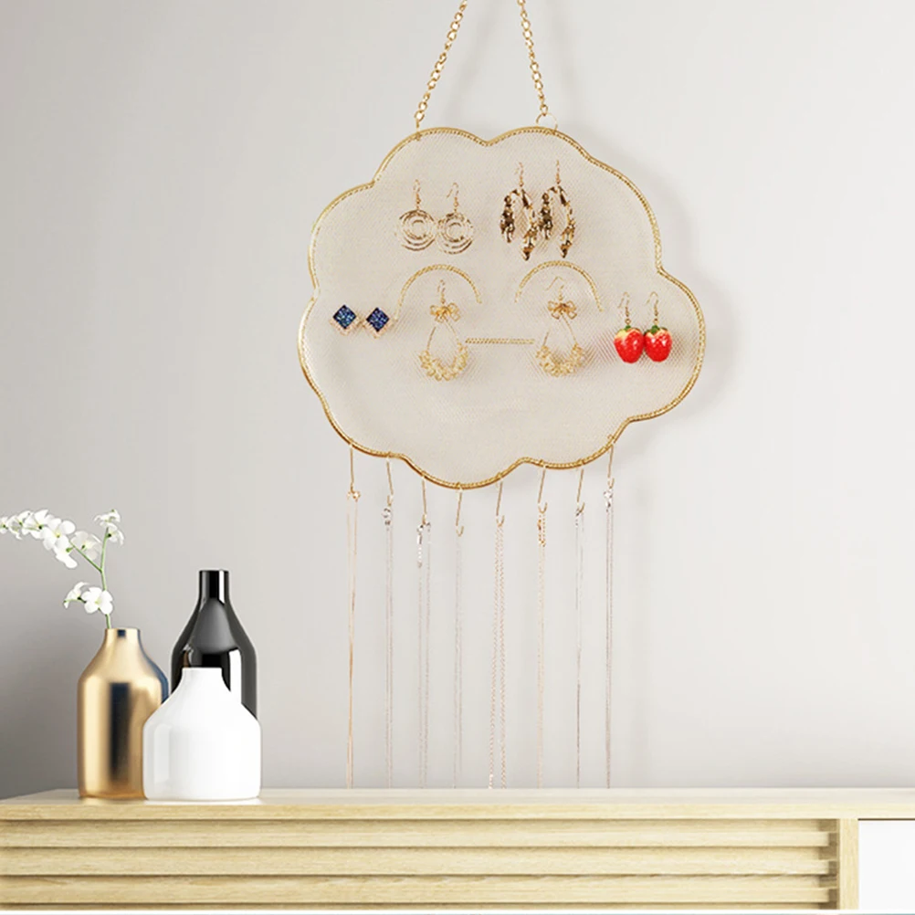 Cloud Shape Metal Wall Jewelry Organizer Durable Hanging Earring Holder Necklace Bracelet Display Rack for Home Retail Shop