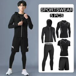 Taglia asiatica 5 pezzi tuta sportiva QuickDry da uomo palestra attillata sport Running set Jogging MMA abbigliamento Fitness tuta da allenamento