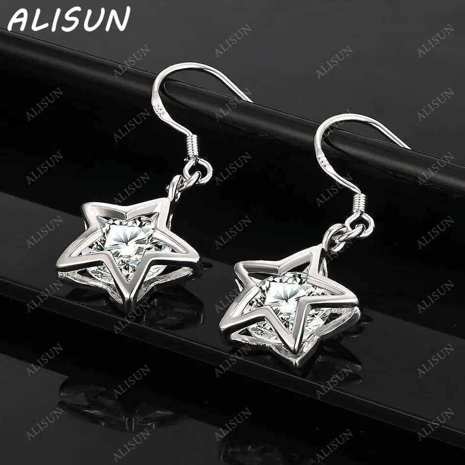 

ALISUN стерлингового серебра 925 пробы с цирконами и звездами, серьги-капли для женщин, модные ювелирные изделия, очаровательные благородные свадебные аксессуары Grace