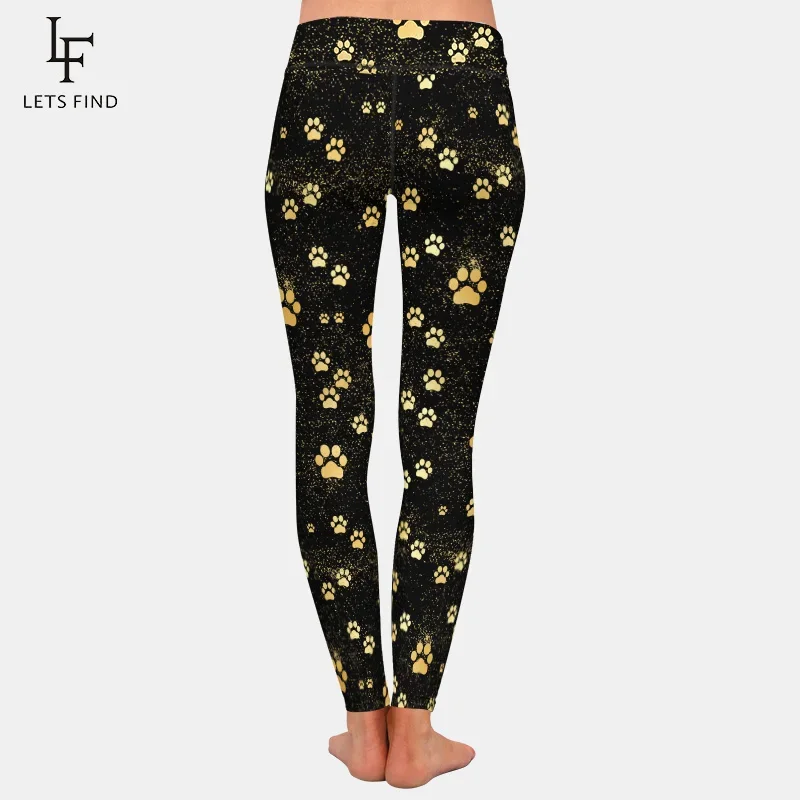 Brands Fashion High Waist Women Black Leggings Dog Paw Pattern Casual Milk Silk Leggings Hot Sale