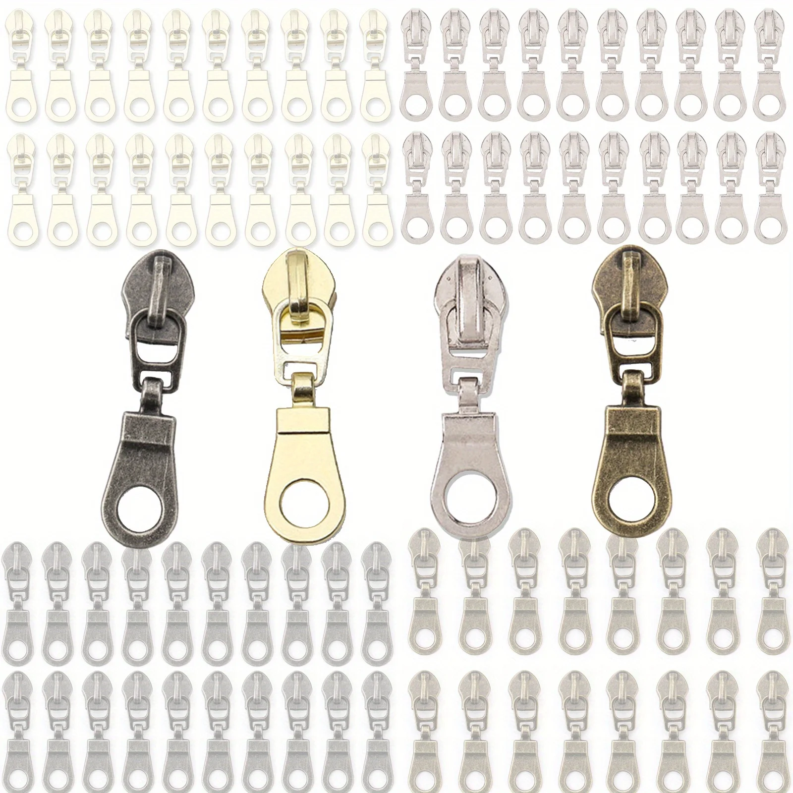 20 pièces, adaptées au numéro Tête de fermeture éclair de remplacement à 5 fermetures éclair en nylon, couleur pistolet argent bronze or clair.