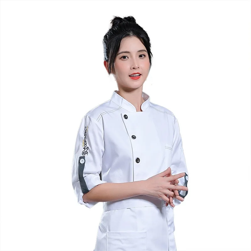 C234 Chef's Jacket Short-sleeved Breathable  Waitress Shies Sushi Chef Uniform Waiter Coat Watier Jacket Plus Size