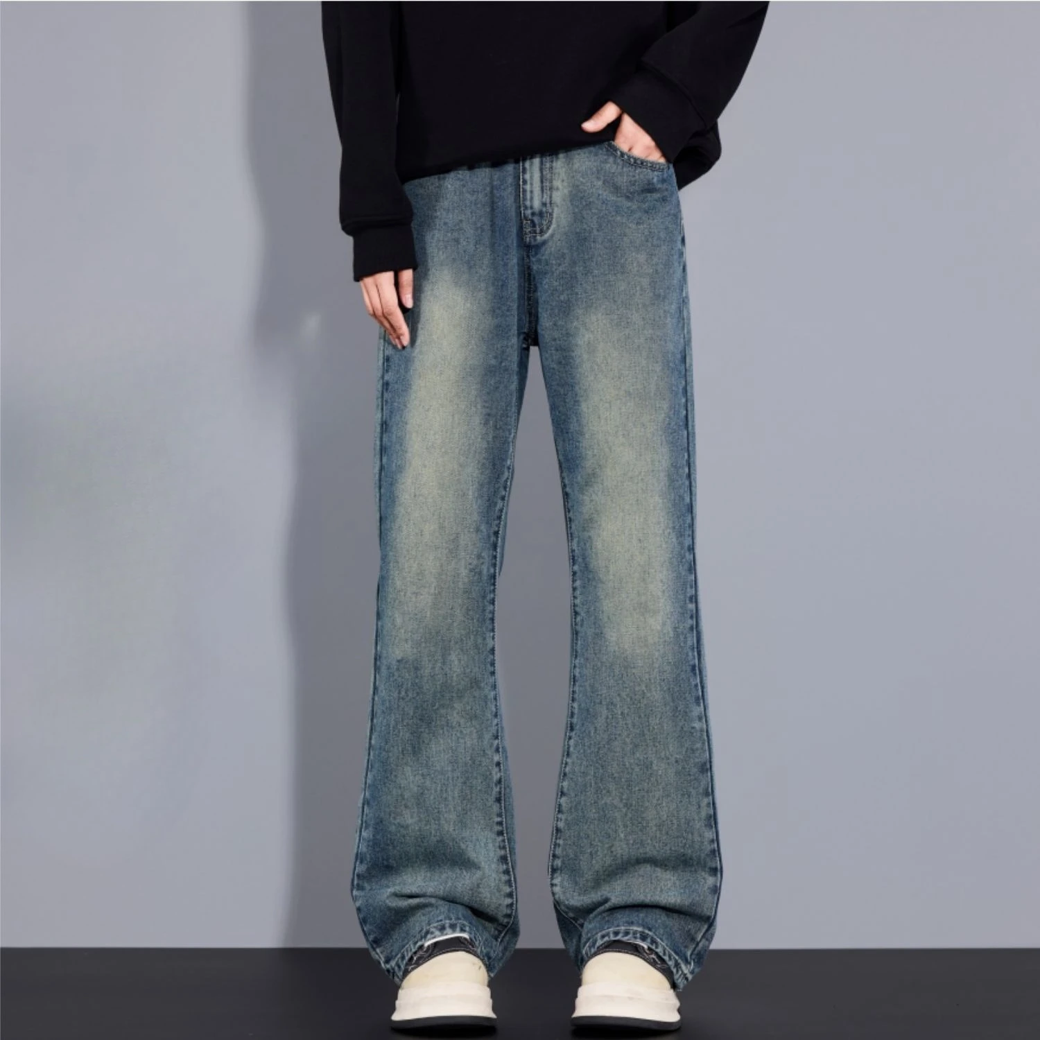 Men Summer Lightweight Black Denim Pants Baggy Casual Trendy Youth Everyday Long Jeans