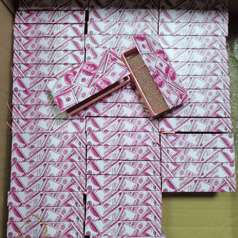 Lash Packaging Boxes Custom Logo Lash Case with Tray Wholesale Gray Pink Money Lash Box Bulk