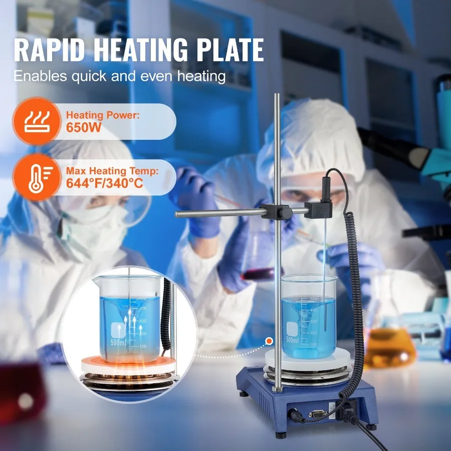 Agitatore magnetico Piastra riscaldante Max 644F 340C 01500 RPM Piastra riscaldante con agitatore magnetico Agitatore a piastra riscaldante da 20 litri con supporto per schermo LED