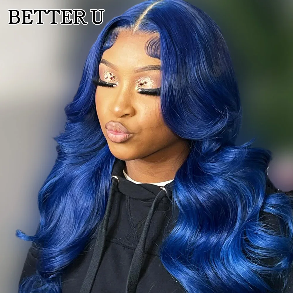 Human Hair Body Waves 13X6 Lace Front Pre-Stretched Wig Transparent Lace Front Wig Dark Blue 13x4 High Gloss Wig 250 Density