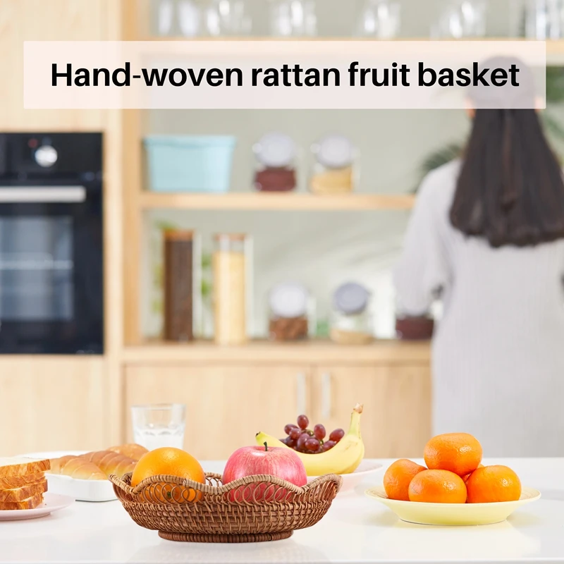 Hand-Woven Rattan Storage Basket Fruit Basket Wicker Woven Tray Restaurant Small Container Home Decoration