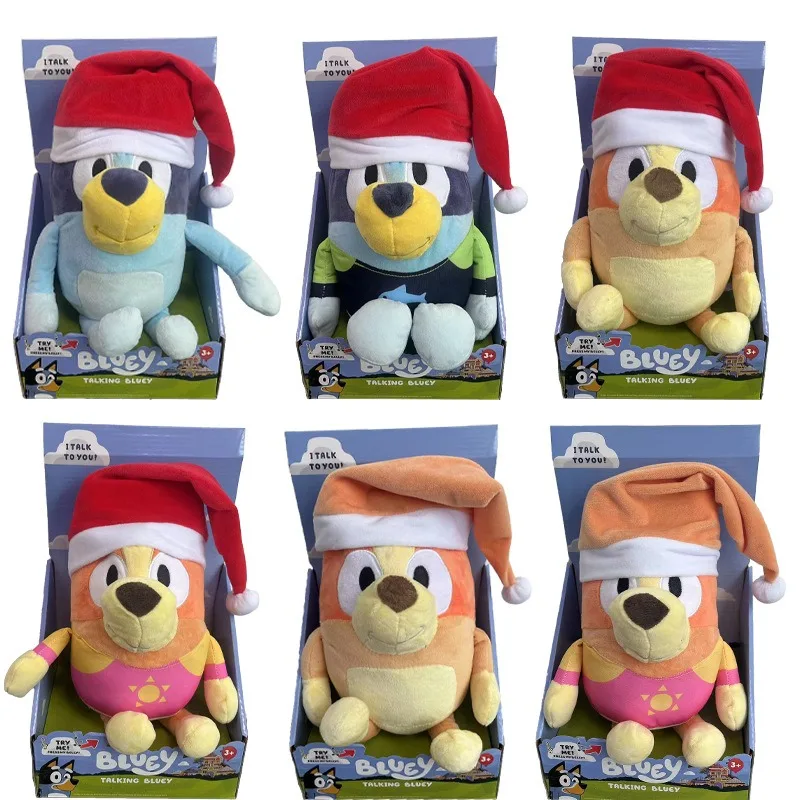 

Kawaii милая 30 см Рождественская голубая говорящая плюшевая голубая собака семья бинго собака плюшевая игрушка подарок на день рождения для девочки Рождественский подарок