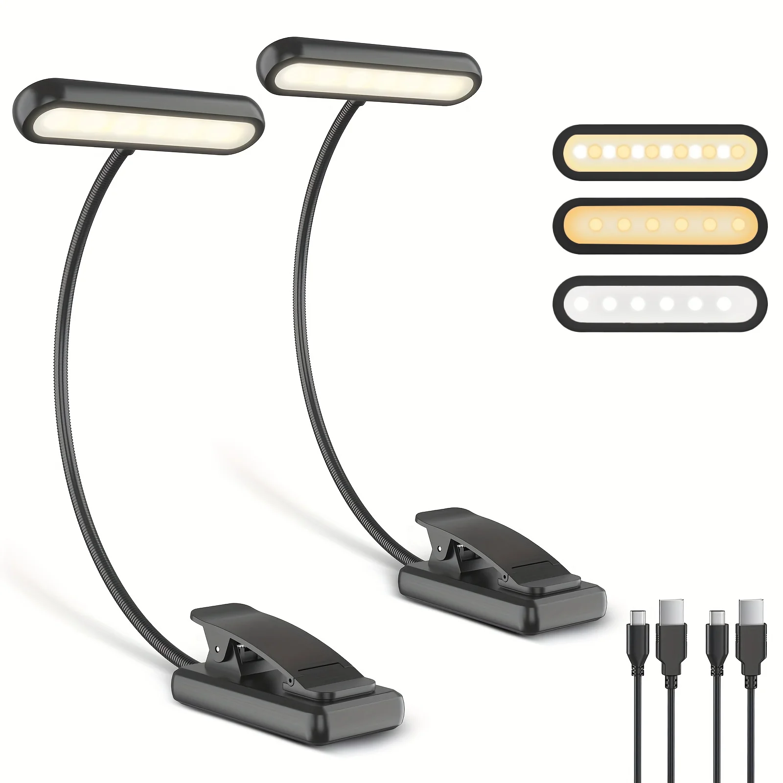 KEBINCPLED Book Light LED Reading Clip Light Desk Lamp USB 600mAh Black/White/Pink Rechargeable Indoor Desktop Bedside Lighting