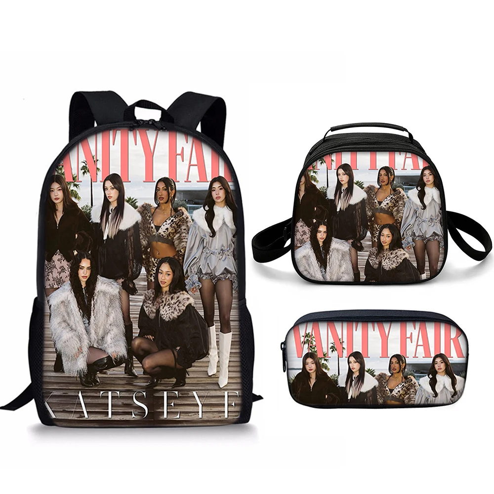 Classic Popular Novelty Katseye 3D Printed 3pcs/Set student School Bags Travel Notebook Backpack Crossbody Lunch bag Pencil Case