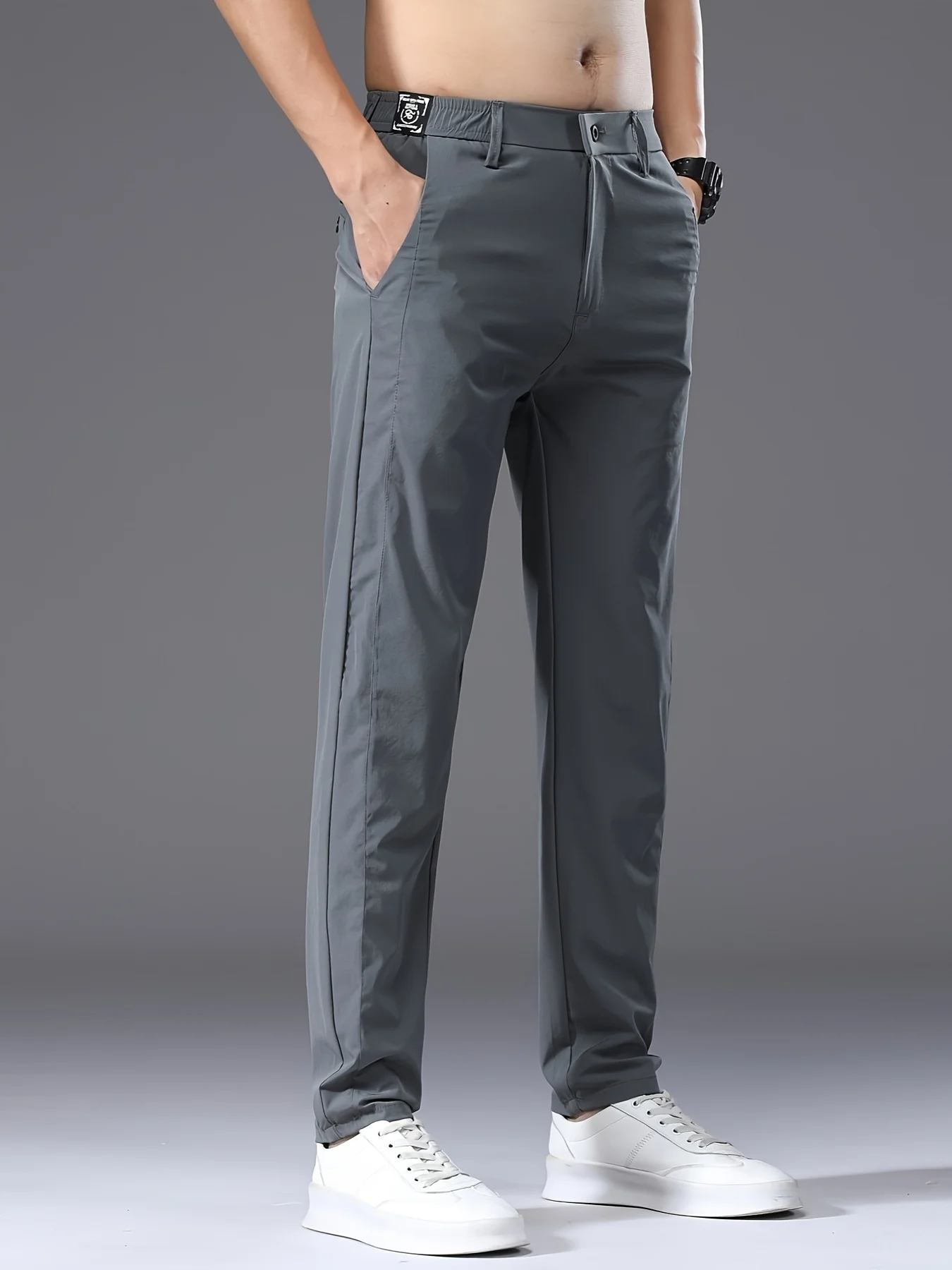 

Мужские летние тонкие модные деловые повседневные брюки, длинные брюки, мужские эластичные прямые брюки с эластичными манжетами, большие размеры 28-38