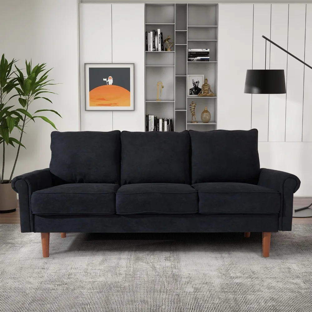 Linen Fabric 2-Seat Couch Sofas, for Small Apartment，for Living Room，modern design，Black 53