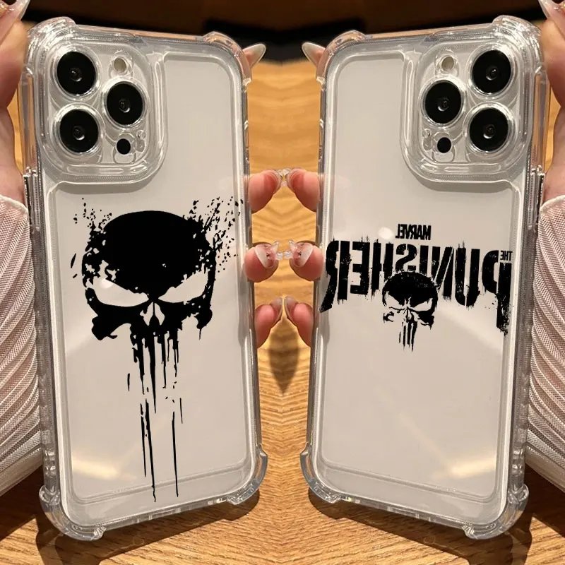 

The Punisher Marvels Phone Case Clear For iPhone 17 16 14 15 11 12 13 Pro Max 16E 15 16 Plus 17 Air SE4 Soft Shockproof Cover