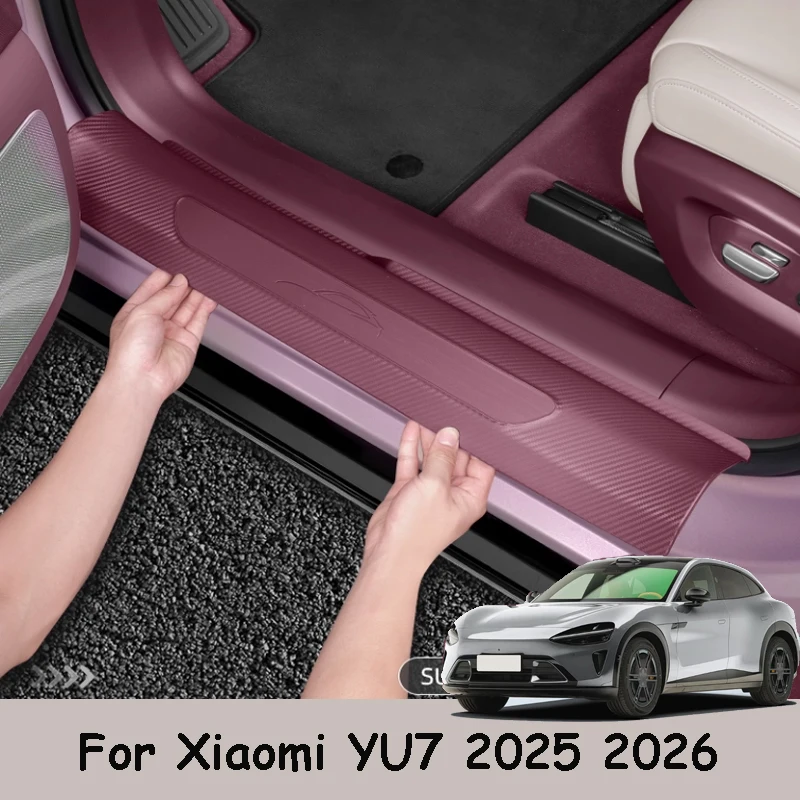 

For Xiaomi YU7 2025 2026 Car Threshold Bar Carbon Fiber Pattern Welcome Pedal Anti Stepping Interior Accessories