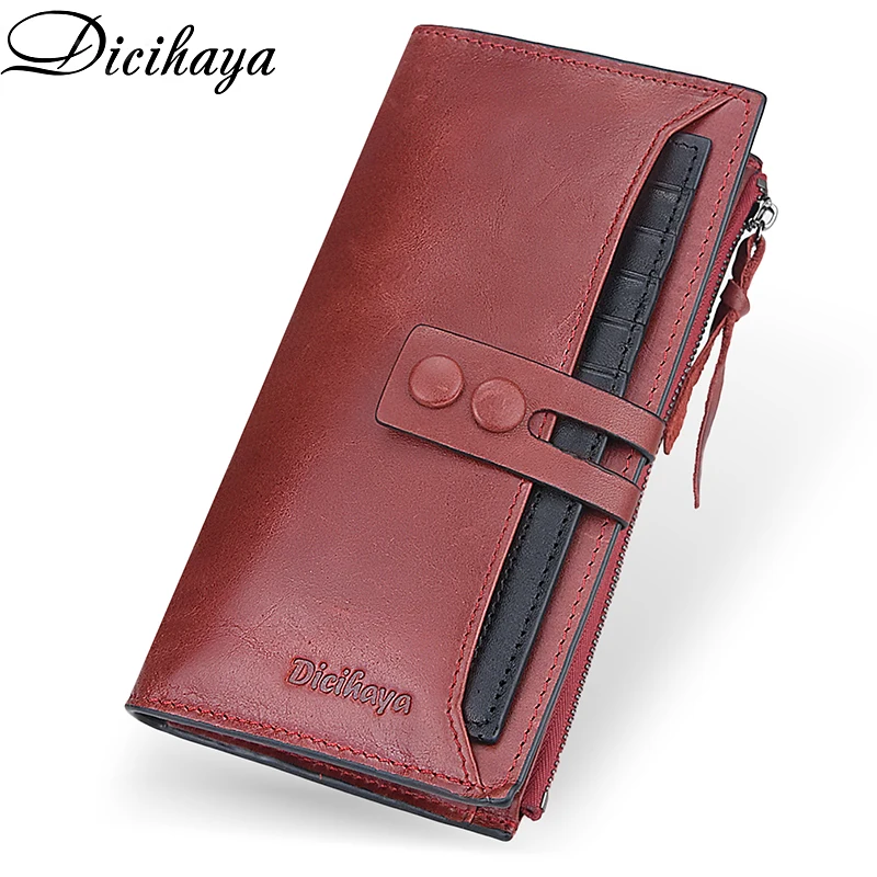 Genuine Leather Woman Wallet Long Purse Female Clutches Money Wallets Brand Design Handbag for Cell Phone Card Holder Red Wallet