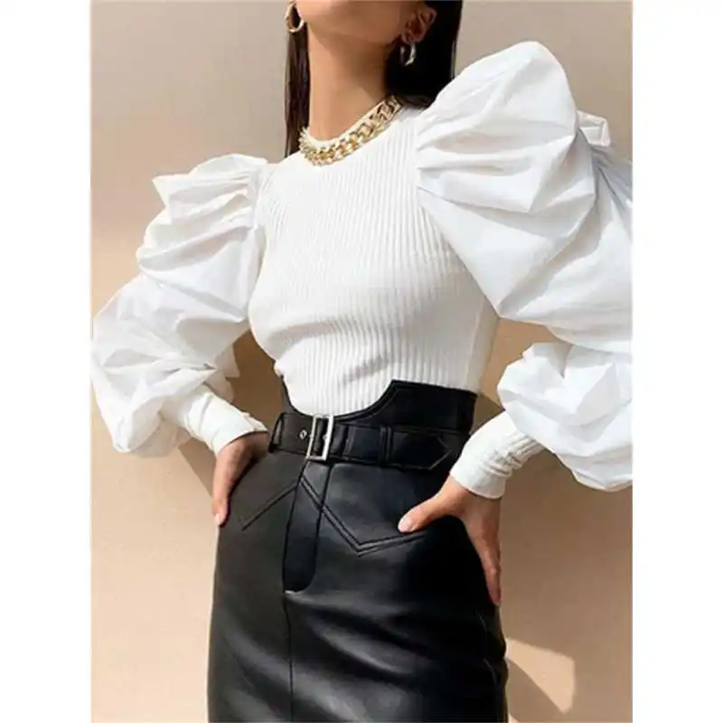 

Женская блузка с длинными пышными рукавами из полиэстера, прямого кроя, тонкая, не деформируется, с короткими рукавами, для офиса.