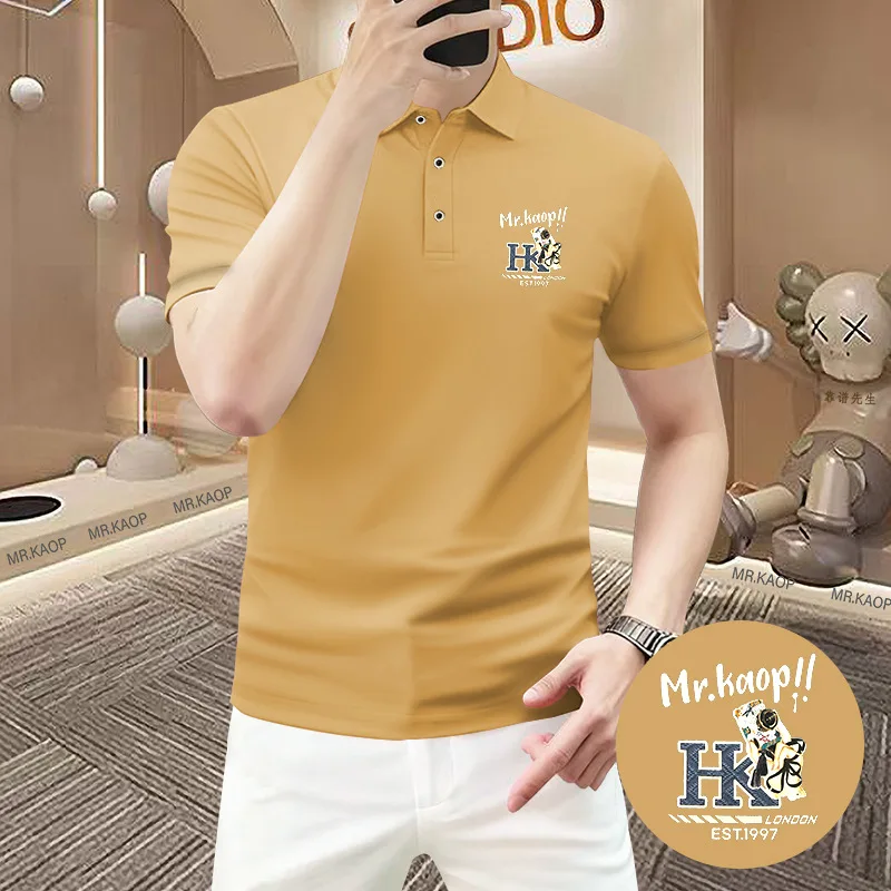 Luxury Men Summer Polo Shirt Soft Smooth Pique Fabric Stylish Cartoon Embroidery Lapel Collar Fitted Short Sleeve Fashion Tops