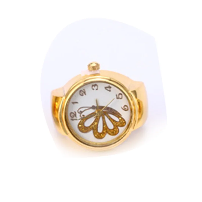 Love Finger Watch Mini Small Elastic Strap Alloy Watches Female Rings Jewelry Clock Gold Flower Women Quartz Rose Watch Ring