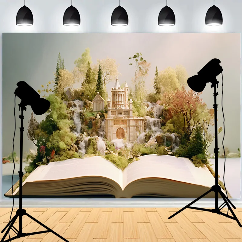 Castle Turret Ivy Cloud Wildflower Firefly Photography Background Enchanted Tree Rainbow Arch Brook Photo Studio Backdrops CT-07