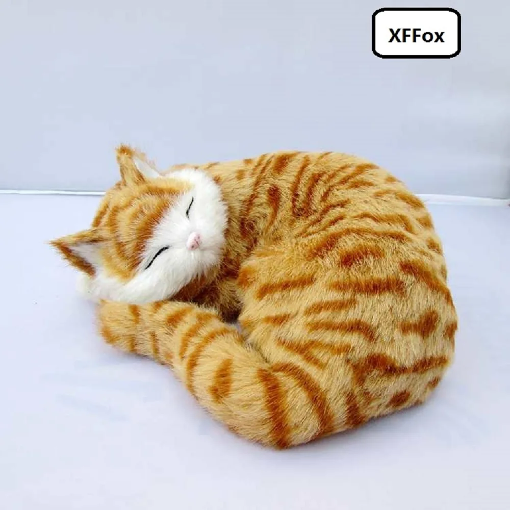 new real life sleeping cat model plastic&furs simulation yellow stripe cat gift about 23x8x18cm xf1323