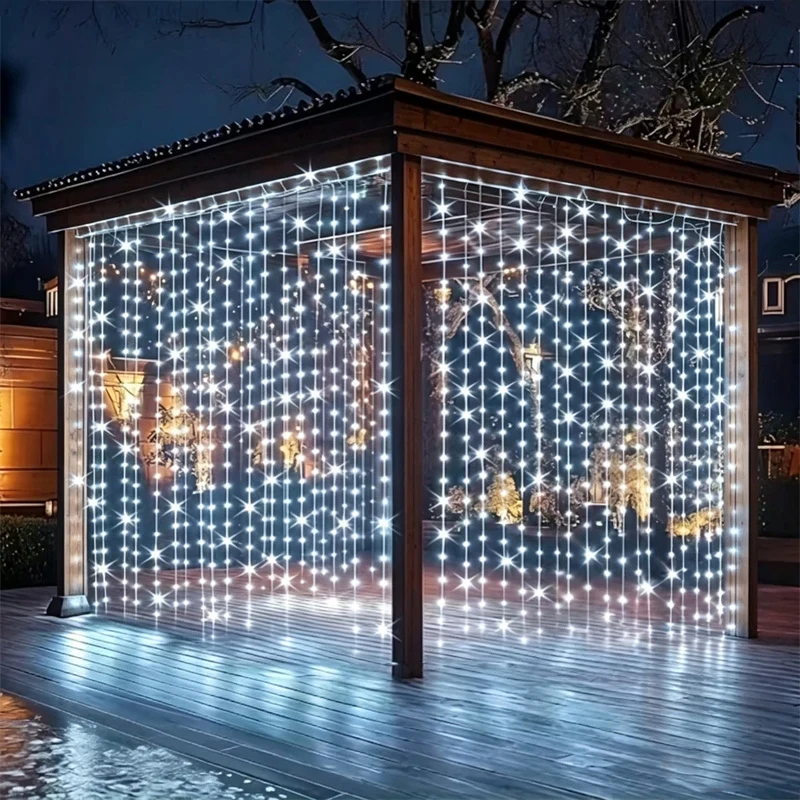 Valentine's Day LED Curtain Lights String 8 Modes AA Battery Power Christmas Lights Wedding Bay Window Garden Decoration Outdoor