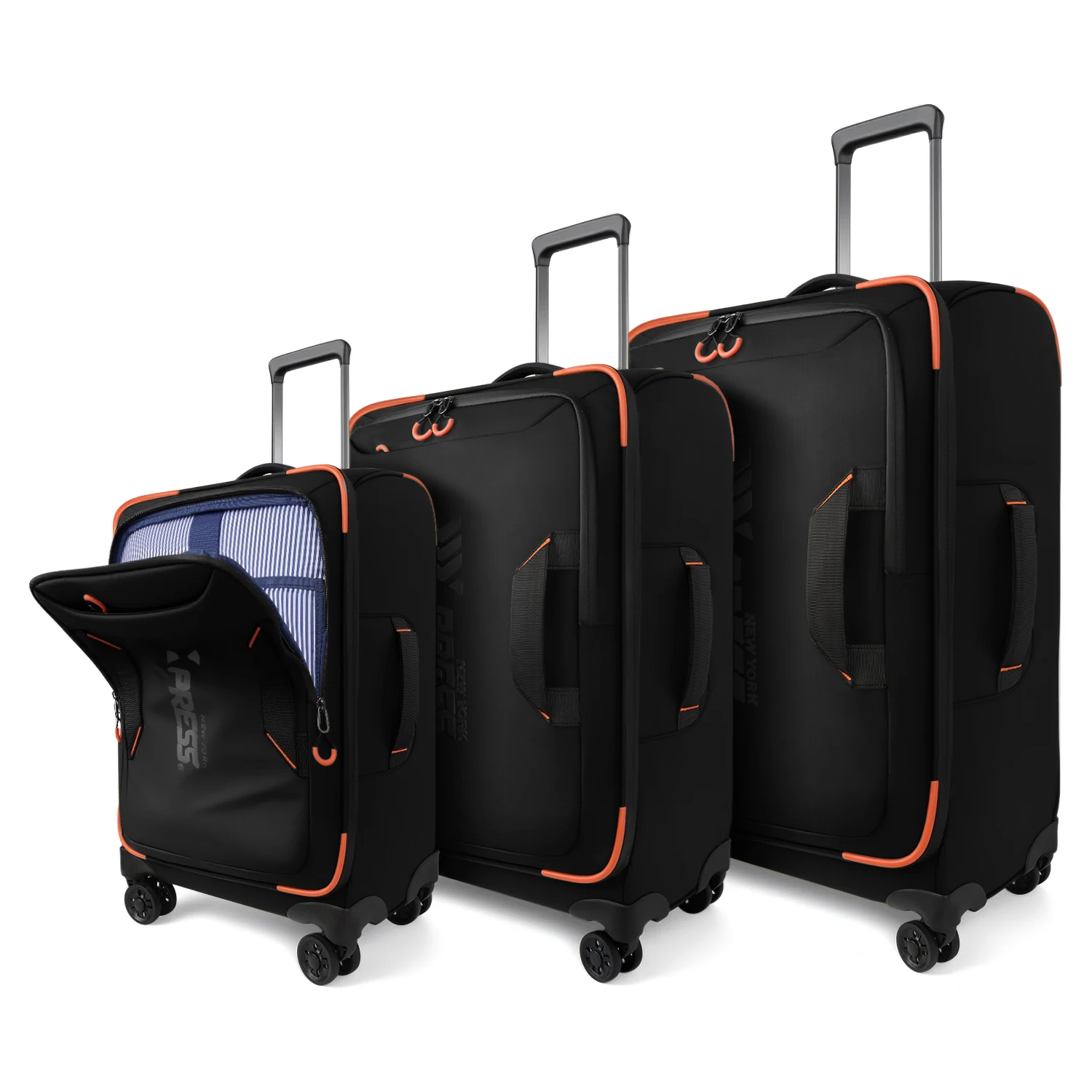 3-Piece Softside Upright Luggage Set with Front Open Pocket Durable Lightweight Waterproof Suitcase Sets for Men Women
