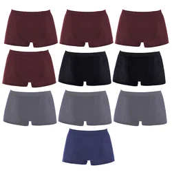 10 Pcs/Lot Men's Bamboo Boxer Briefs Underpants Underwear Boxershorts Breathable Hombre Hole Sexy Shorts Lingerie Mesh Panties