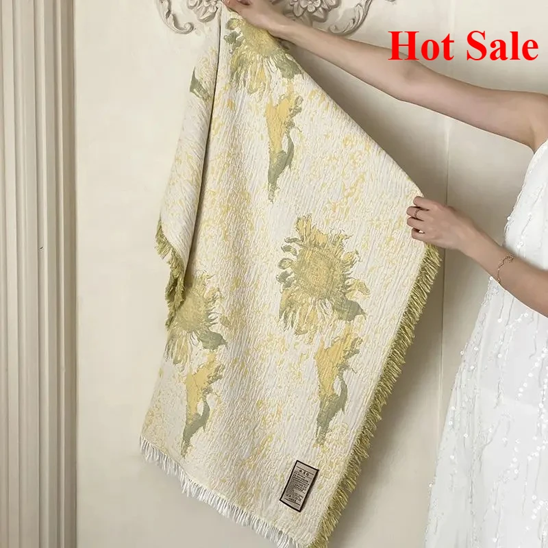 

2025 cotton gauze blanket shawl blanket four-layer fringed summer pure cotton air-conditioning blanket bath towel