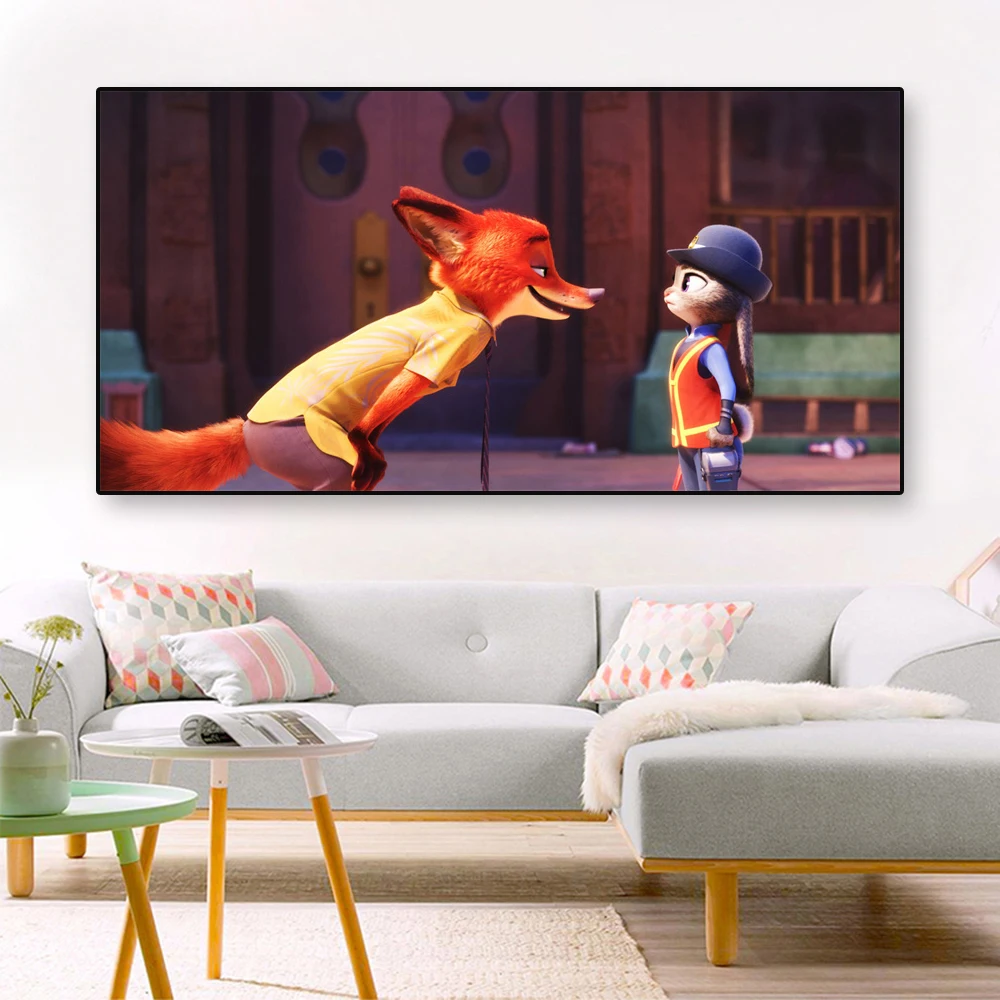 Disney Cartoon Movie Poster Zootopia Pictures Nick and Judy Prints Funny Art Motivational Canvas Painting Kids Bedroom Decor