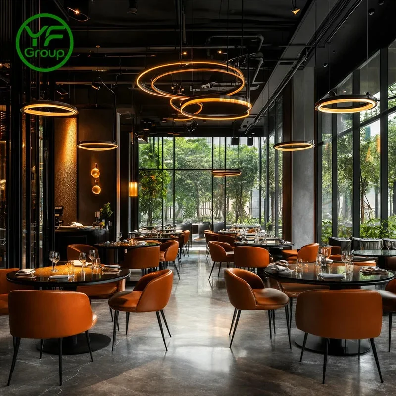 High End Commercial Booth Seating Restaurant Furniture Round Table Leather Chairs Set for USA Hospitality Project