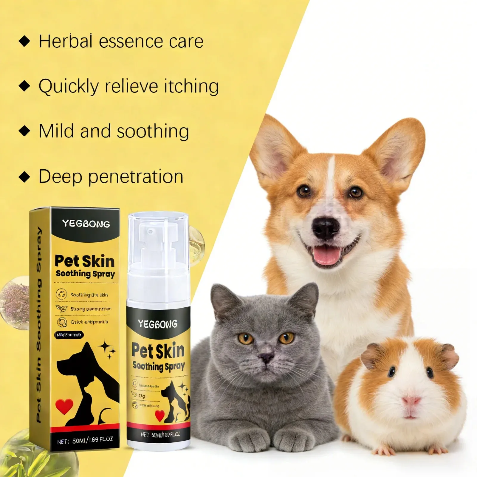 Pet Skin Soothing Spray Relieve Discomfort for Dogs Cat Flea Control Alleviate Skin Scratching Licking Portable Pet Wound Spray