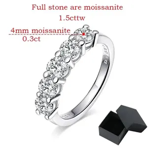 Anel Moissanite de Ouro Branco para Mulheres, Cor D, Pedra 1.5CT, Diamante, Banda De Casamento, Noiva, S925 Sterling Silver, GRA, 4mm 10 principais vendas argola de brilho - №10