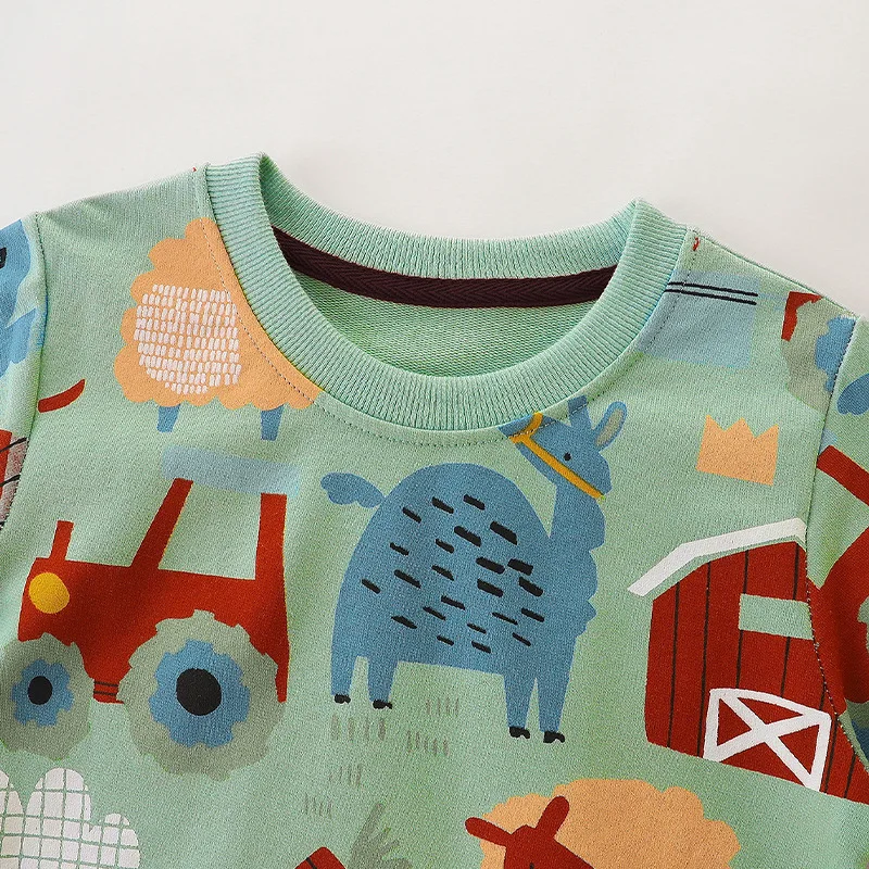 Toddler Boys 2Pcs Clothes Set 100% Cotton All Over Print Farm Animal Rainbow Sweatshirt Jogger Pants Kids Casual Tracksuit